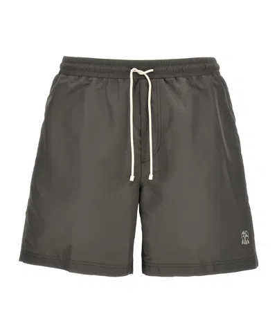 Brunello Cucinelli Drawstring Swim Shorts In Gray
