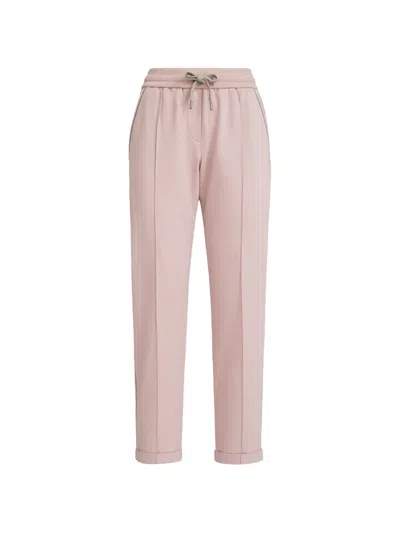 Brunello Cucinelli Track Trousers With Monili In Pink