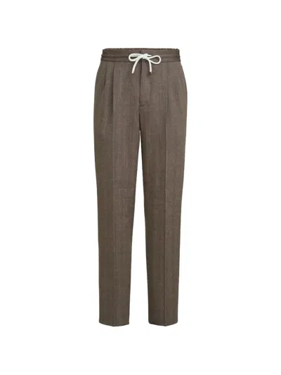 Brunello Cucinelli Trousers With Drawstring And Double Pleats In Gray