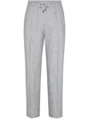 Brunello Cucinelli Men Linen Chevron Leisure Fit Pants With Drawstring And Double Pleats In Grey