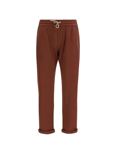 Brunello Cucinelli Drawstring Turn-up Track Pants In Brown