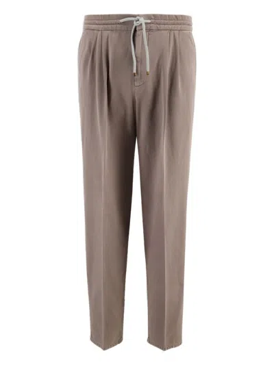 Brunello Cucinelli Drawstring-waist Cotton Trousers In Gray