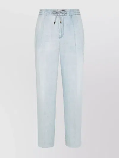 Brunello Cucinelli Drawstring Waist Light Wash Relaxed Fit Trousers In Blue