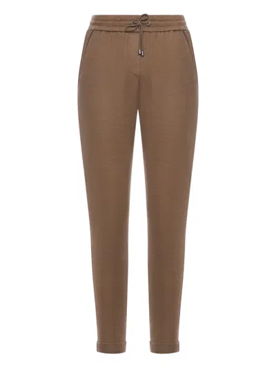 Brunello Cucinelli Drawstring-waist Tapered Trousers In Brown
