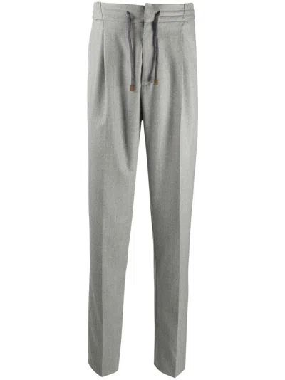 Brunello Cucinelli Grey Drawstring Tailored Trousers