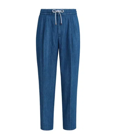 Brunello Cucinelli Drawstring-waist Trousers In Blue
