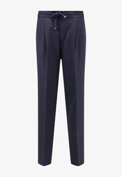 Brunello Cucinelli Drawstring Waist Wool Trousers In Brown