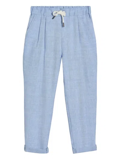 Brunello Cucinelli Kids' Drawstring-waistband Trousers In Blue