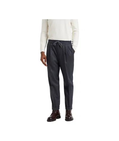 Brunello Cucinelli Drawstring-waistband Wool Tapered Trousers In Black