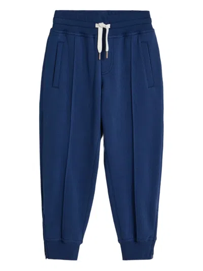 Brunello Cucinelli Kids' Drawstring-waistband Zip-detail Track Pants In Blue