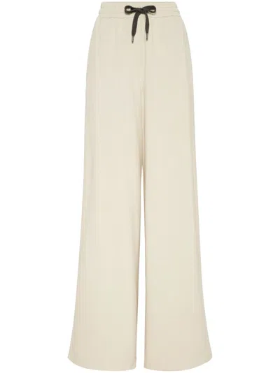 Brunello Cucinelli Drawstring Wide-leg Trousers In Beige