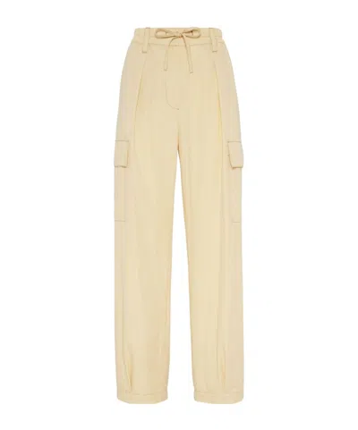 Brunello Cucinelli Drawstring Wide-leg Cargo Trousers In Yellow