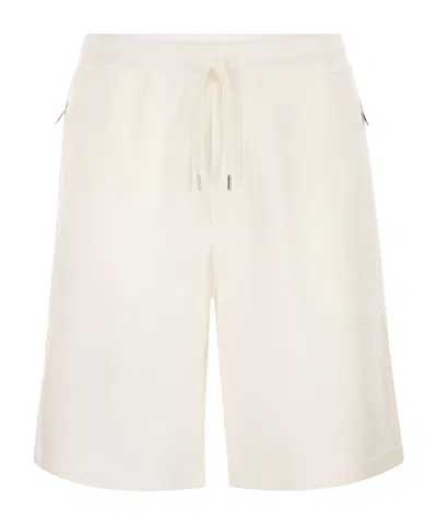 Brunello Cucinelli Men Techno Cotton Fleece Bermuda Shorts In White