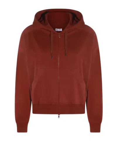 Brunello Cucinelli Long-sleeved Hooded Sweatshirt In Burgundy
