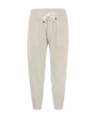 Brunello Cucinelli Drawstring-waist Cotton Track Pants In Gray