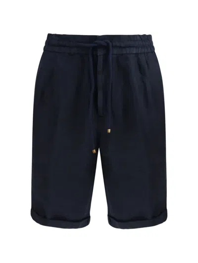 Brunello Cucinelli Drawstring-waist Linen Shorts In Blue