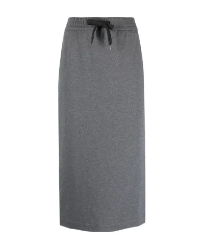 Brunello Cucinelli Drawstring-waist Midi Pencil Skirt In Gray