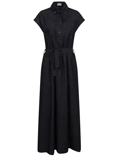 Brunello Cucinelli Denim Midi Shirt Dress In Blue