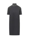 Brunello Cucinelli Monili-collar Shiny Felpa Short-sleeve T-shirt Dress In Black