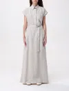 Brunello Cucinelli Women Long Linen Dress In Beige