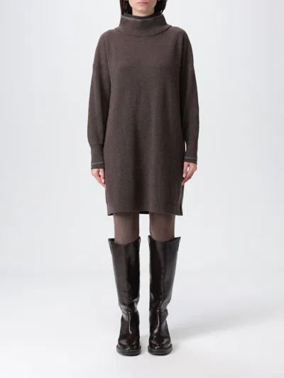 Brunello Cucinelli Dress  Woman Color Brown In Burgundy