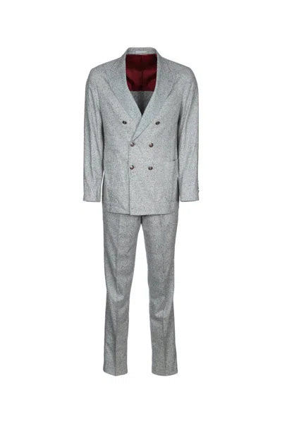 Brunello Cucinelli Wool Blend Double-breasted Suit In Gray