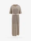 Brunello Cucinelli Belted Open-knit Cotton Midi Dress In Green