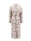 Brunello Cucinelli Silk Chemisier Dress With Ginkgo Print In Grey