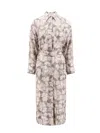 Brunello Cucinelli Silk Chemisier Dress With Ginkgo Print In Grey