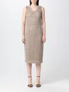 Brunello Cucinelli Open-knit Shift Midi Dress In Brown