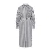 Brunello Cucinelli Striped Midi Shirt Dress With Floral Embroidery In White