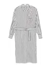 Brunello Cucinelli Striped Midi Shirt Dress With Floral Embroidery In White