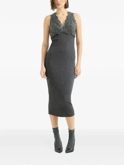 Brunello Cucinelli Dress With Dazzling Lace Embroidery In Gray