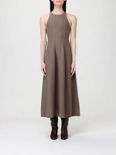 Brunello Cucinelli Paneled Twill Midi Dress In Brown