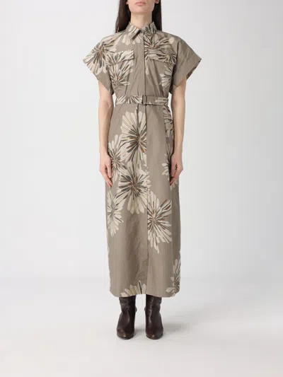 Brunello Cucinelli Printed Cotton Dress In Green