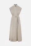 Brunello Cucinelli Linen Chemisier Short Sleeves Long Dress In Beige