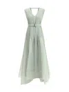 Brunello Cucinelli V-neck Flowing Silk Long Dress