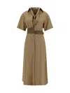 Brunello Cucinelli Long Cotton Dress In Brown