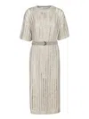 Brunello Cucinelli Hazelnut Color Midi Dress With Waist Belt In Beige