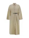 Brunello Cucinelli Women Cotton Long Dress In Beige
