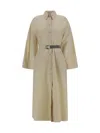 Brunello Cucinelli Women Cotton Long Dress In Beige