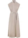 Brunello Cucinelli Linen Chemisier Short Sleeves Long Dress In Beige In Black