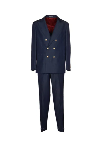Brunello Cucinelli Linen Suit In Denim