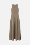 Brunello Cucinelli Sleeveless Twill Maxi Dress In Fossil