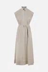 Brunello Cucinelli Linen Chemisier Short Sleeves Long Dress In Beige In Jute