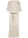 Brunello Cucinelli Knitted Dazzling Midi Dress In Neutral