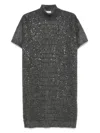 Brunello Cucinelli Short Dress In Wool And Cashmere Blend Grey With Sequin Details In Multi