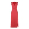 Brunello Cucinelli Red Viscose And Linen Blend Midi Dress In Red