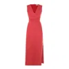 Brunello Cucinelli Red Viscose And Linen Blend Midi Dress In Red