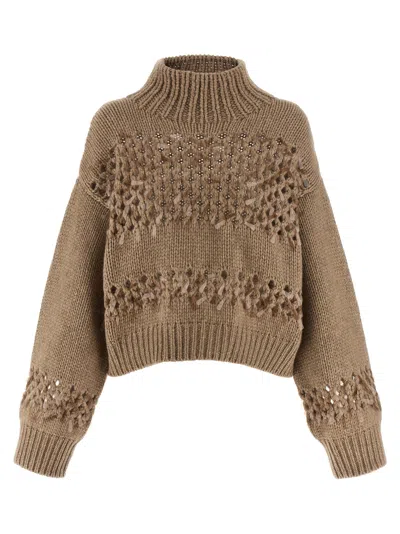 BRUNELLO CUCINELLI DROP SEQUIN SWEATER SWEATERS AND CARDIGANS BEIGE